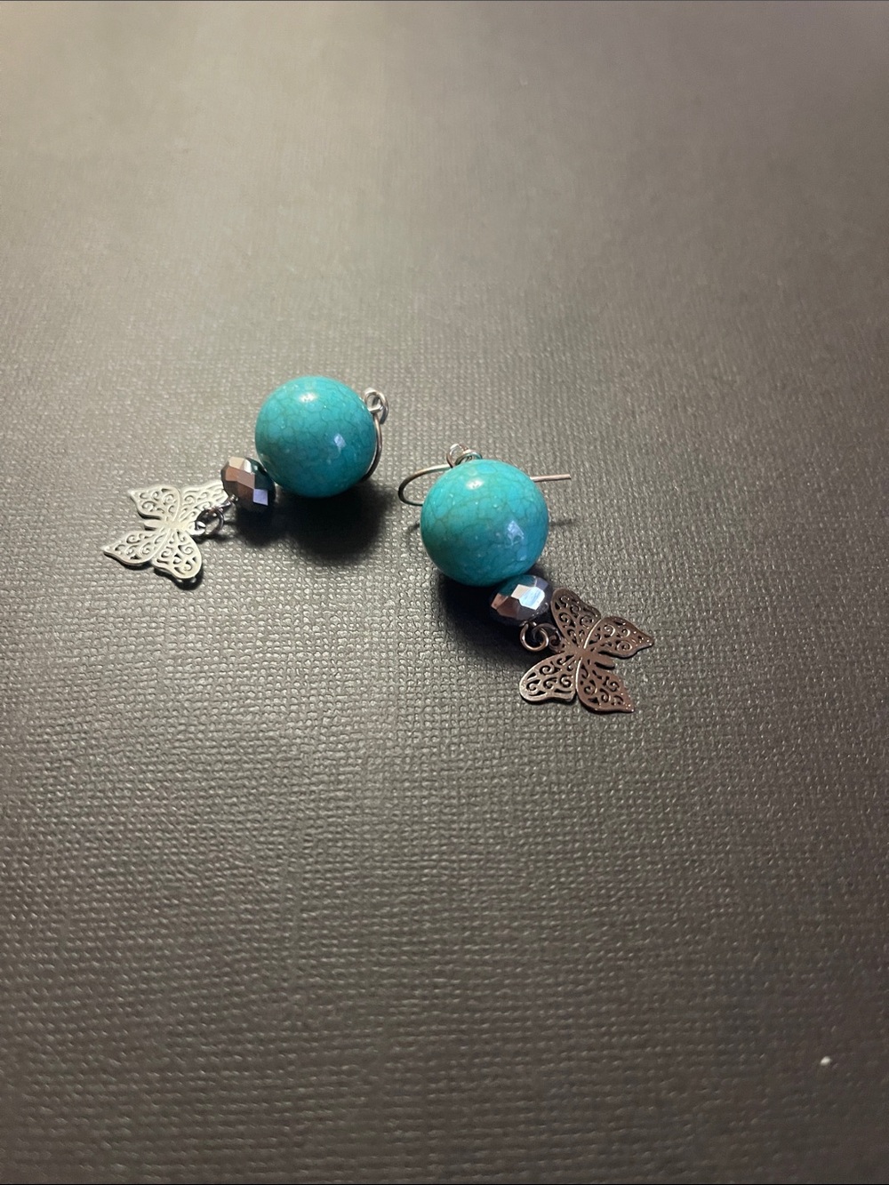 Turquoise Butterfly Drop Earrings - Unbranded